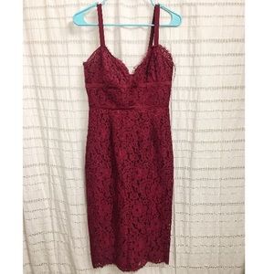 KEEPSAKE the Label Burgundy Lace Midi Dress